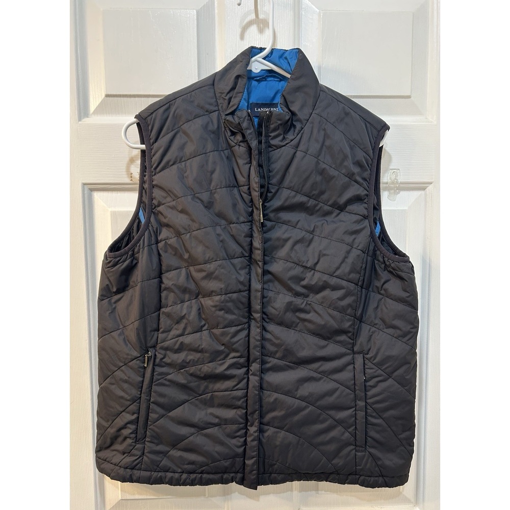 Lands' End Black Quilted Puffer Vest Women Sz L Casual Gorpcore Layering Pockets